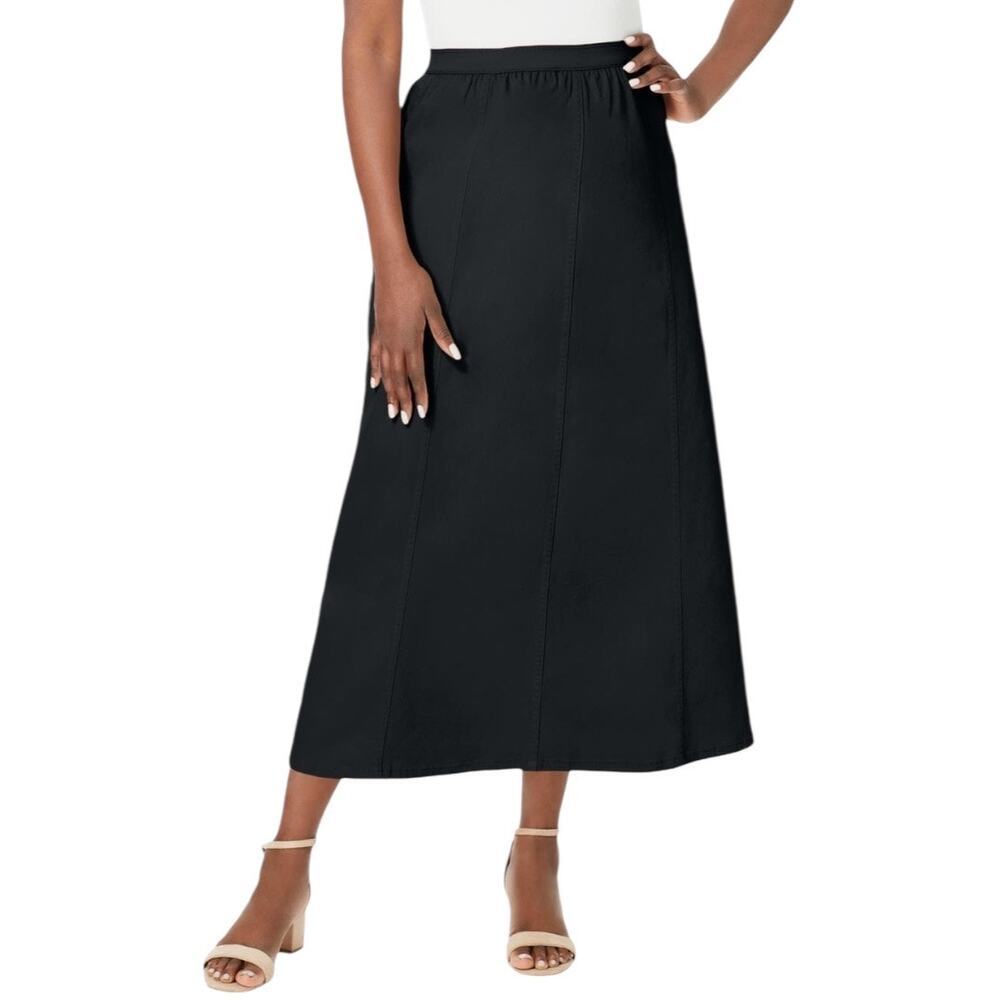 Jessica London‎ Black Stretch Denim Jegging Skirt 12W Plus Size Midi Length NEW